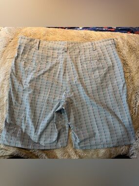 adidas Light Blue Plaid Men's Flat Front Shorts